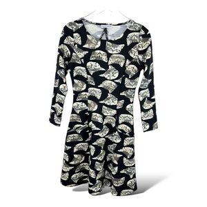 Long‎ Sleeve Black Knit Cat w/Pockets Full Skirt Dress Frock Shop Modcloth XS
